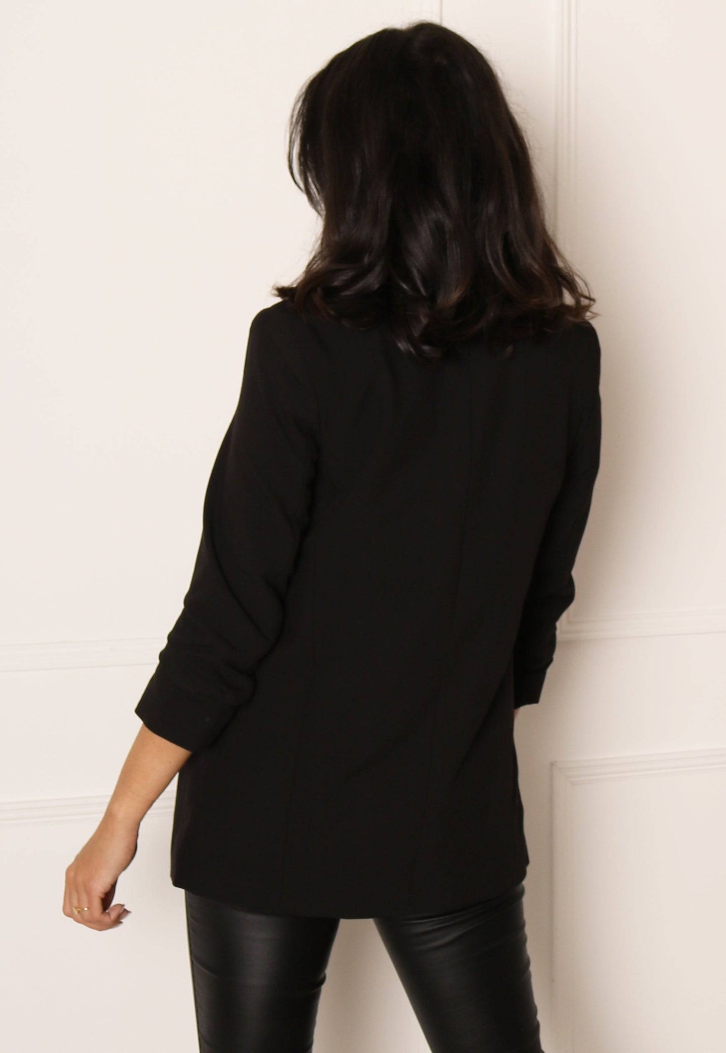
                  
                    PIECES Ruched Sleeve Blazer in Black - One Nation Clothing
                  
                
