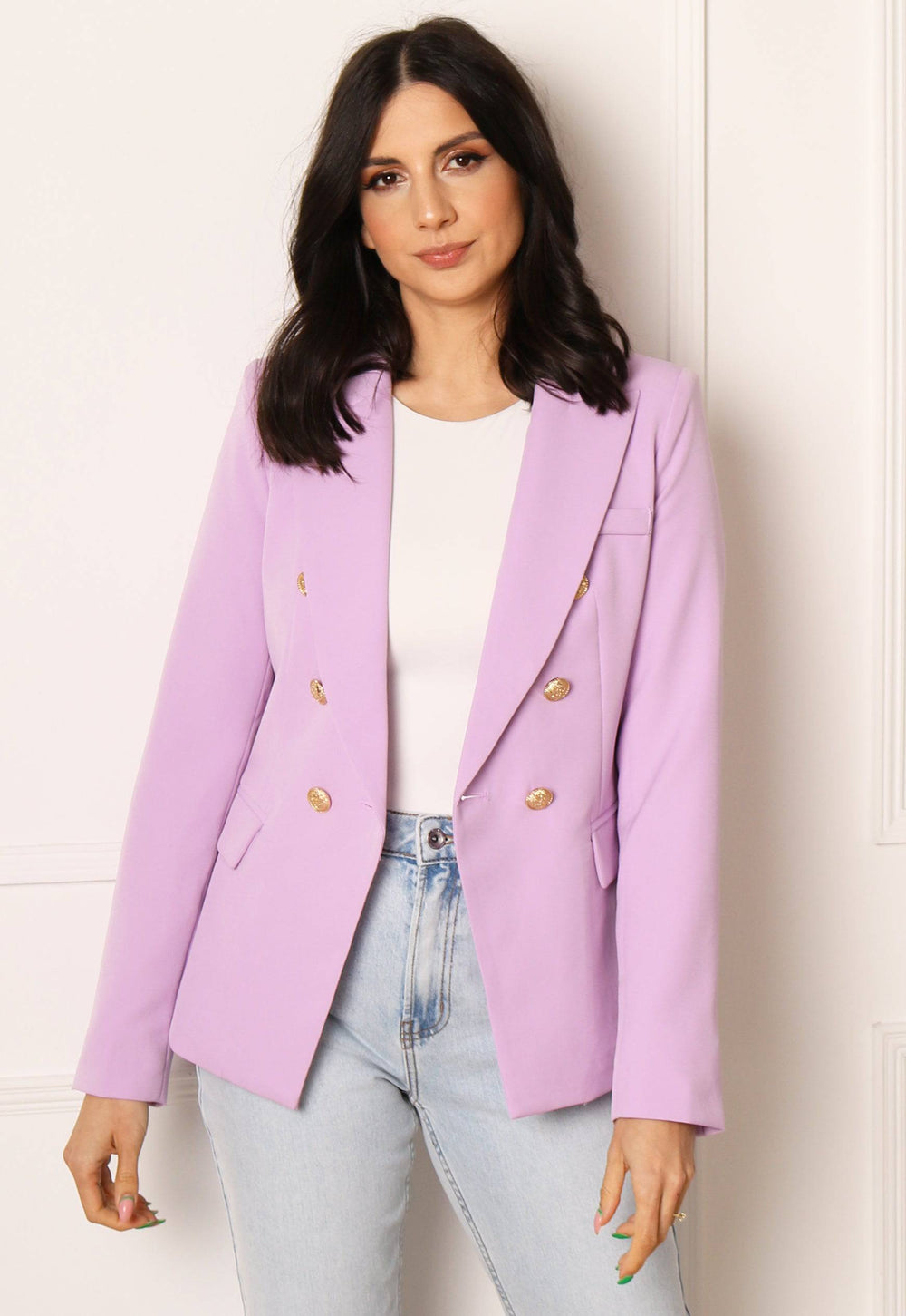 Double Breasted Gold Button Blazer in Lilac | One Nation Clothing ...