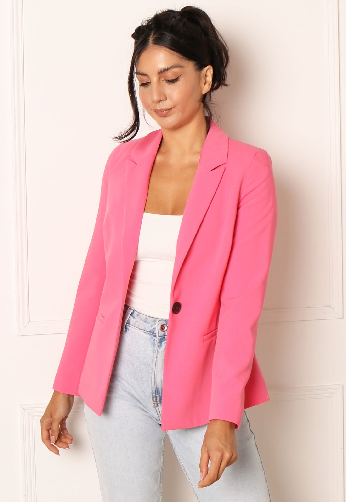 VERO MODA Sandy Classic Fitted Blazer in Hot Pink - One Nation Clothing
