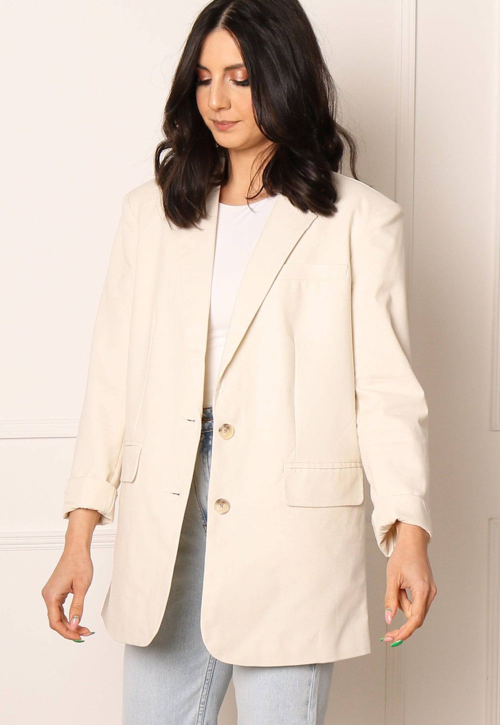 VILA Somma Oversized Linen Blazer in Soft Beige - One Nation Clothing