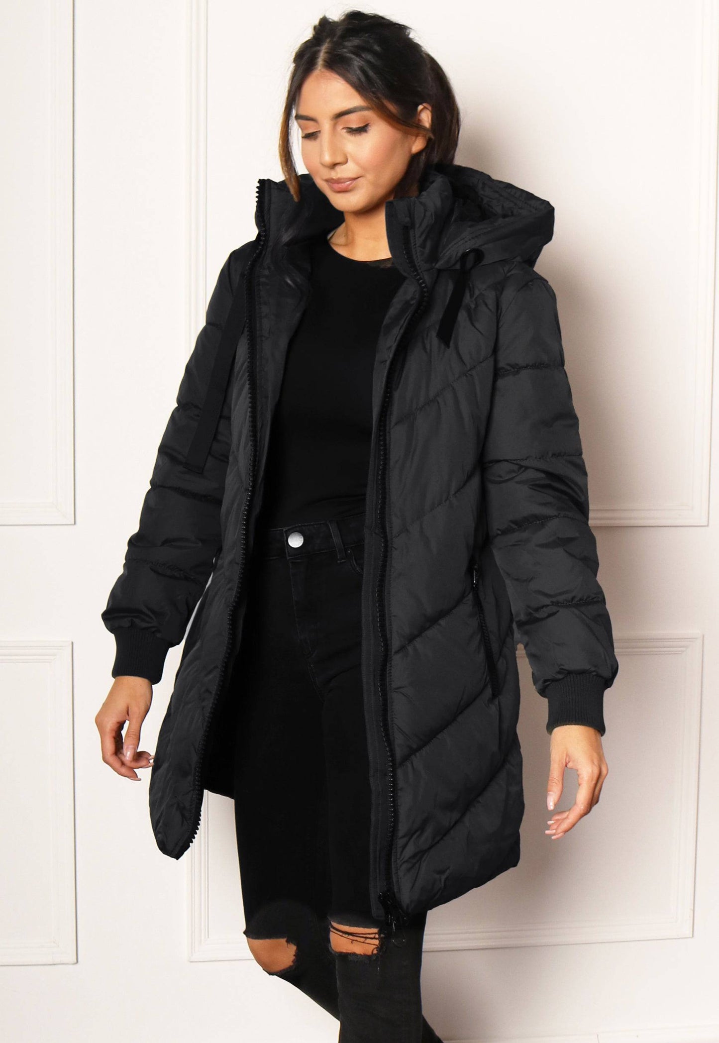 ONLY Selena Midi Longline Belted Padded Puffer Wrap Coat in Soft