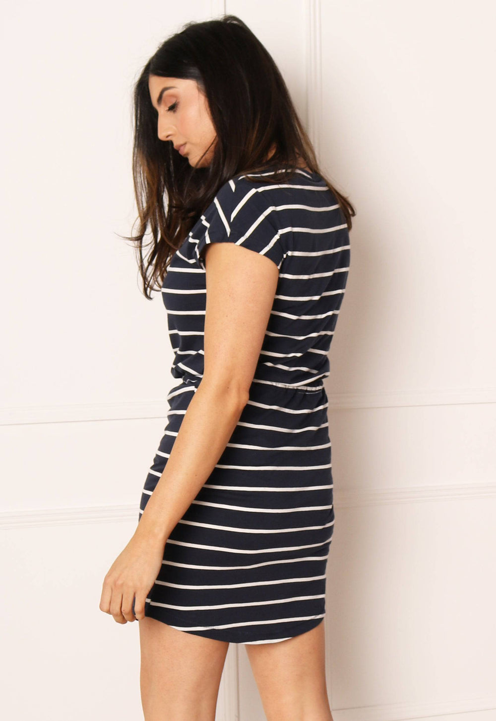ONLY Basic Stripe Jersey T-shirt Mini Summer Dress in Navy & White  One  Nation Clothing ONLY Basic Stripe Jersey T-shirt Mini Summer Dress in Navy  & White