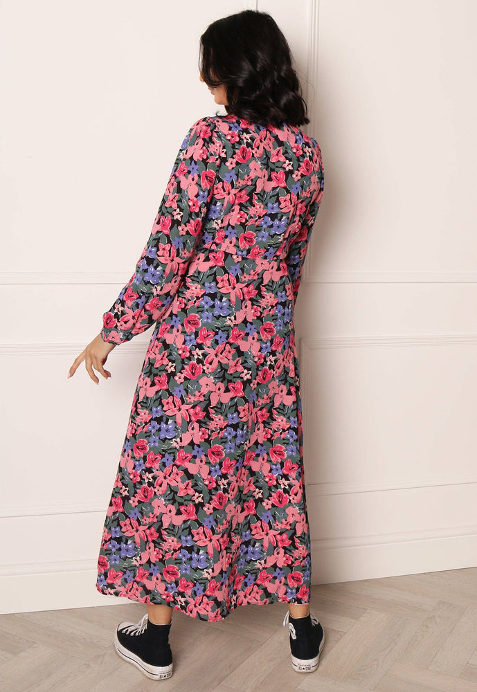 
                  
                    ONLY Alma Floral Print Button Through Long Sleeve Midaxi Dress in Pink & Black - One Nation Clothing
                  
                
