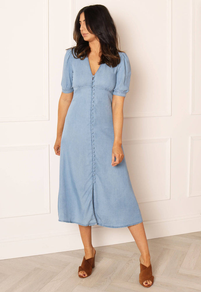 
                  
                    ONLY Daisy Tencel Denim Button Midi Tea Dress in Blue - One Nation Clothing
                  
                