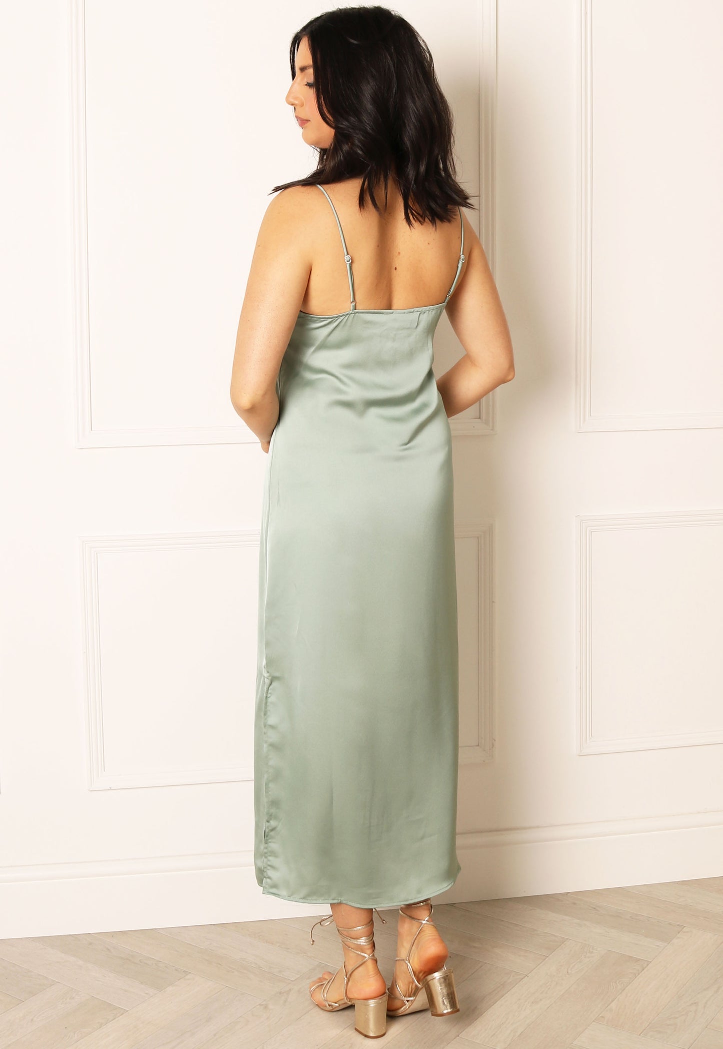 
                  
                    VILA Ellette Satin Midi Slip Dress in Sage Green - One Nation Clothing
                  
                