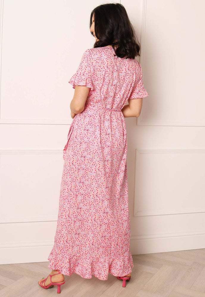 
                  
                    VERO MODA Henna Ditsy Floral Print Maxi Frill Wrap Dress in Pink - One Nation Clothing
                  
                
