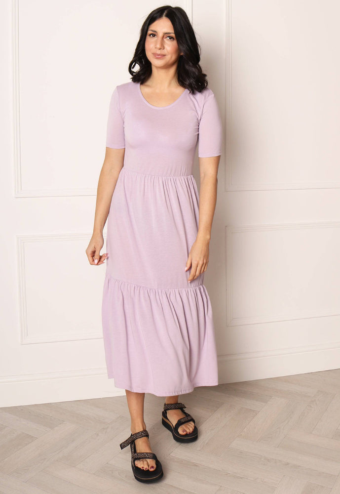 JDY Tiered Jersey Midi Summer Dress in Soft Lilac - One Nation Clothing