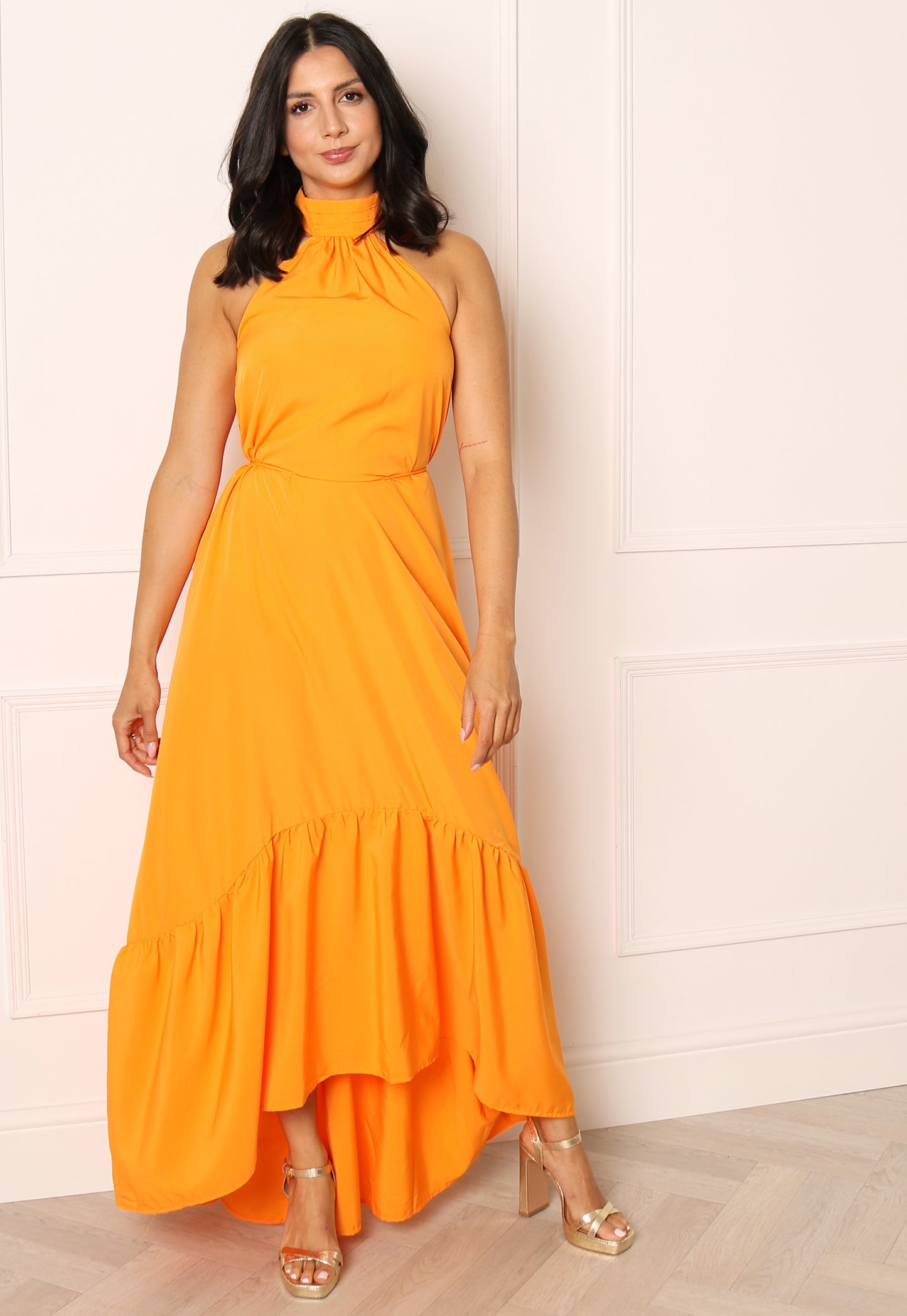 
                  
                    ONLY Laura High Halter Neck Floaty Maxi Dress in Orange - One Nation Clothing
                  
                