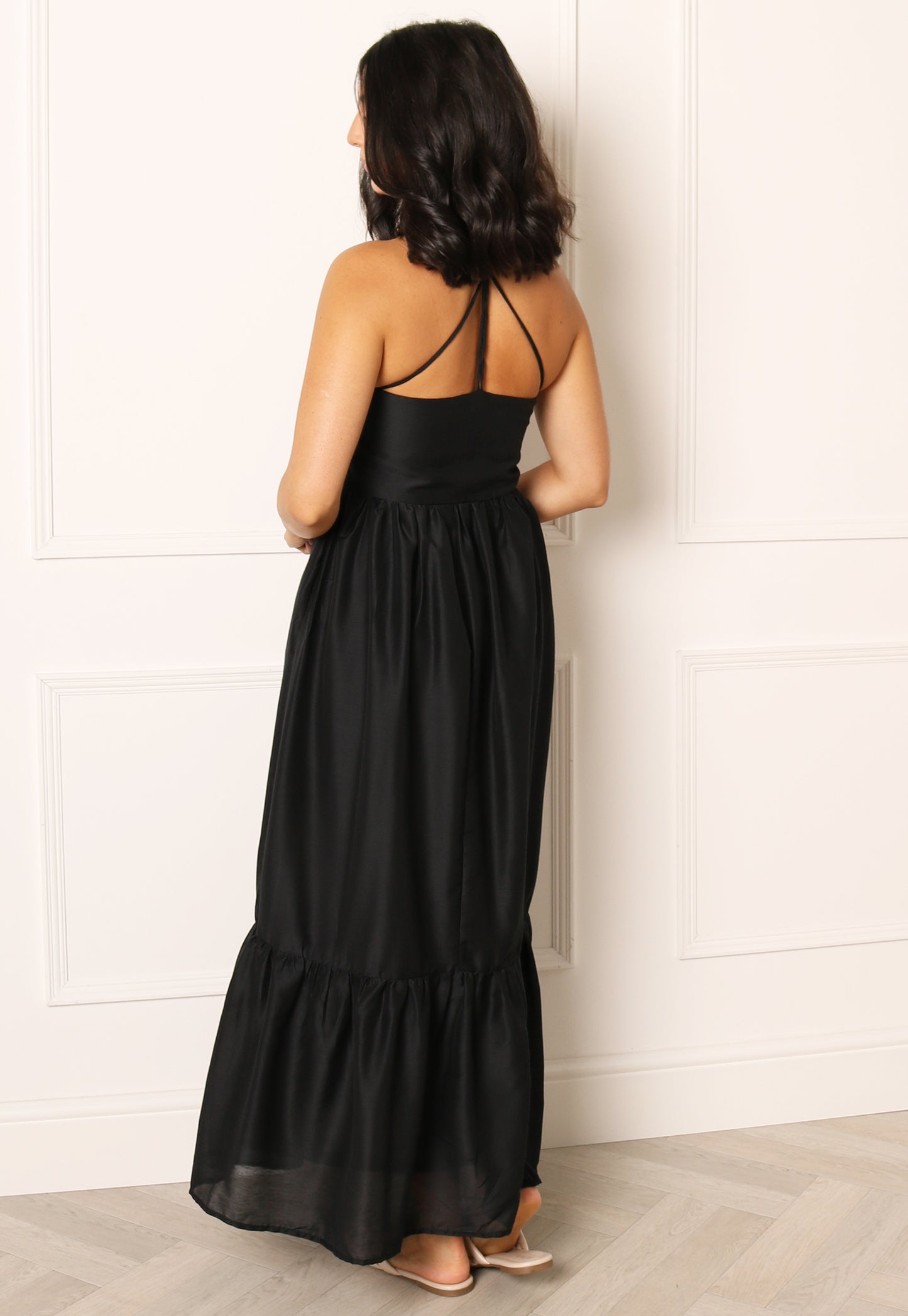 ONLY Monika Strappy Back Floaty Maxi Dress in Black - One Nation Clothing