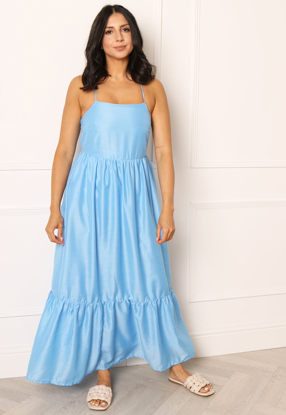 ONLY Monika Strappy Back Floaty Maxi Dress in Blue - One Nation Clothing