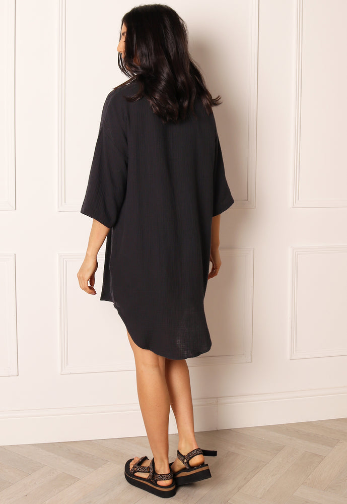 
                  
                    VERO MODA Natali Oversized Cotton Cheesecloth Beach Shirt Dress in Black - One Nation Clothing
                  
                