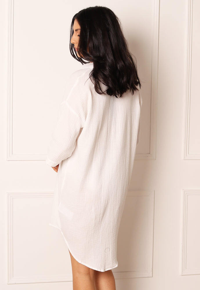 
                  
                    VERO MODA Natali Oversized Cotton Cheesecloth Beach Shirt Dress in White - One Nation Clothing
                  
                