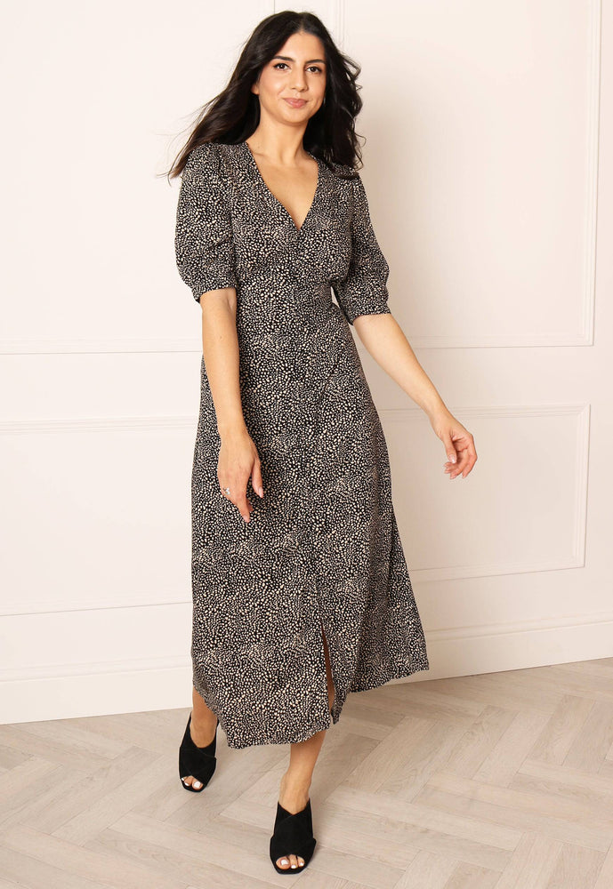 
                  
                    ONLY Alice Printed Button Midi Tea Dress in Black & Cream - One Nation Clothing
                  
                