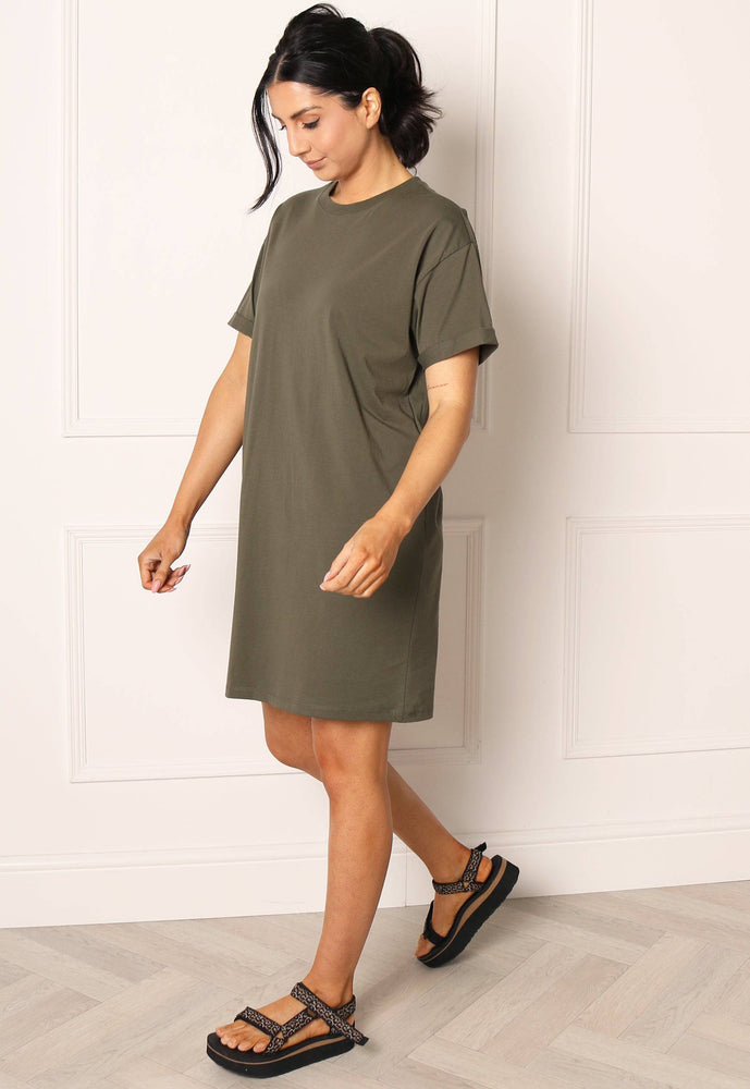 
                  
                    PIECES Ria Cotton T-Shirt Dress in Khaki - One Nation Clothing
                  
                