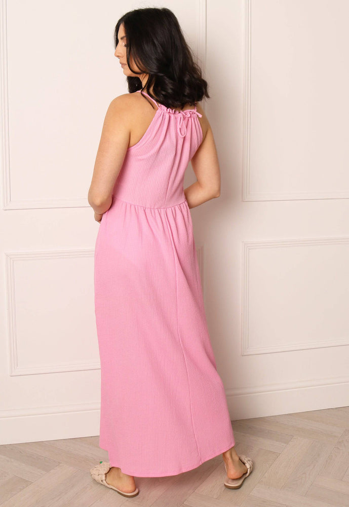 VERO MODA Loa Halter Neck Beachy Maxi Dress in Pink - One Nation Clothing