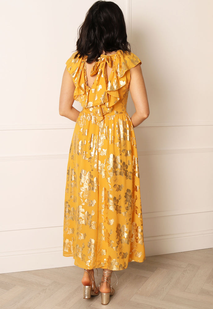 
                  
                    VILA Jaya Floral Print Frill Edge Midi Dress in Yellow & Gold Foil - One Nation Clothing
                  
                