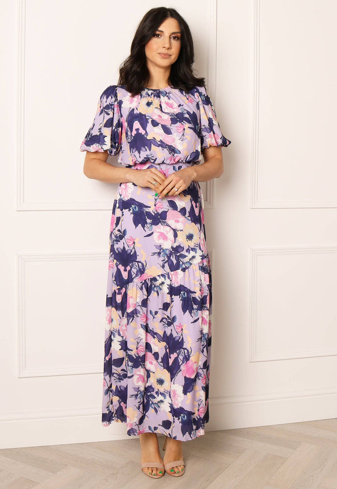 
                  
                    VILA Courtney Floral Print Tiered Hem Maxi Dress in Purple and Lilac - One Nation Clothing
                  
                