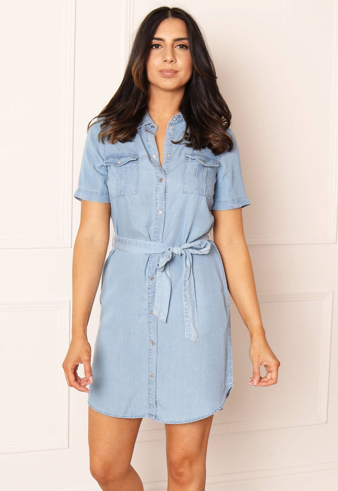 VERO MODA Silja Denim Button Mini Shirt Dress in Blue | One Nation Clothing VERO MODA Silja Denim Button Mini Dress