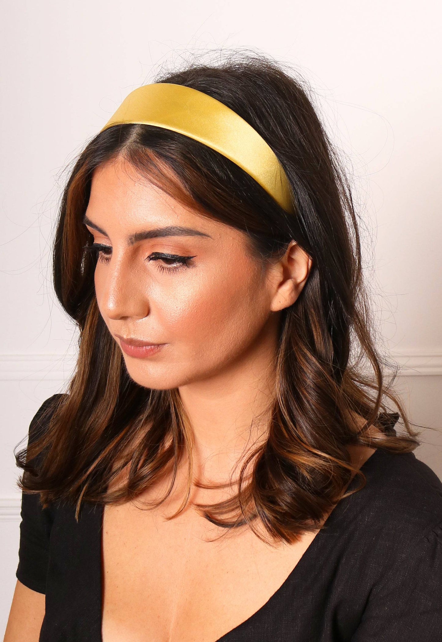 Wide Satin Alice Headband in Mustard Yellow - One Nation Clothing