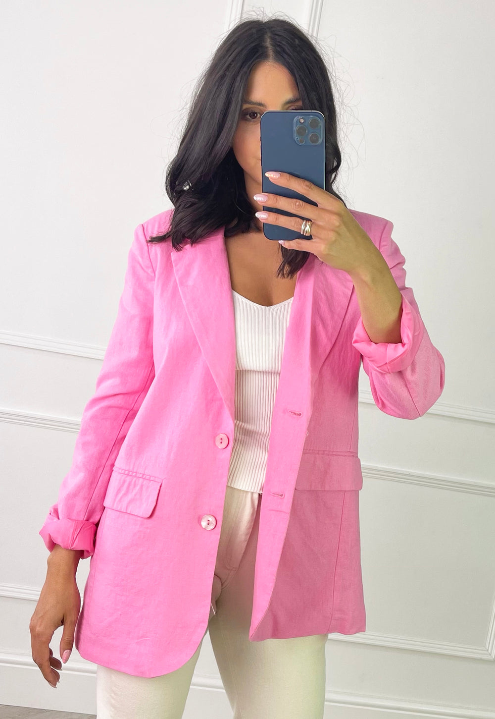 ONLY Caro Oversized Linen Blazer in Pink - One Nation Clothing