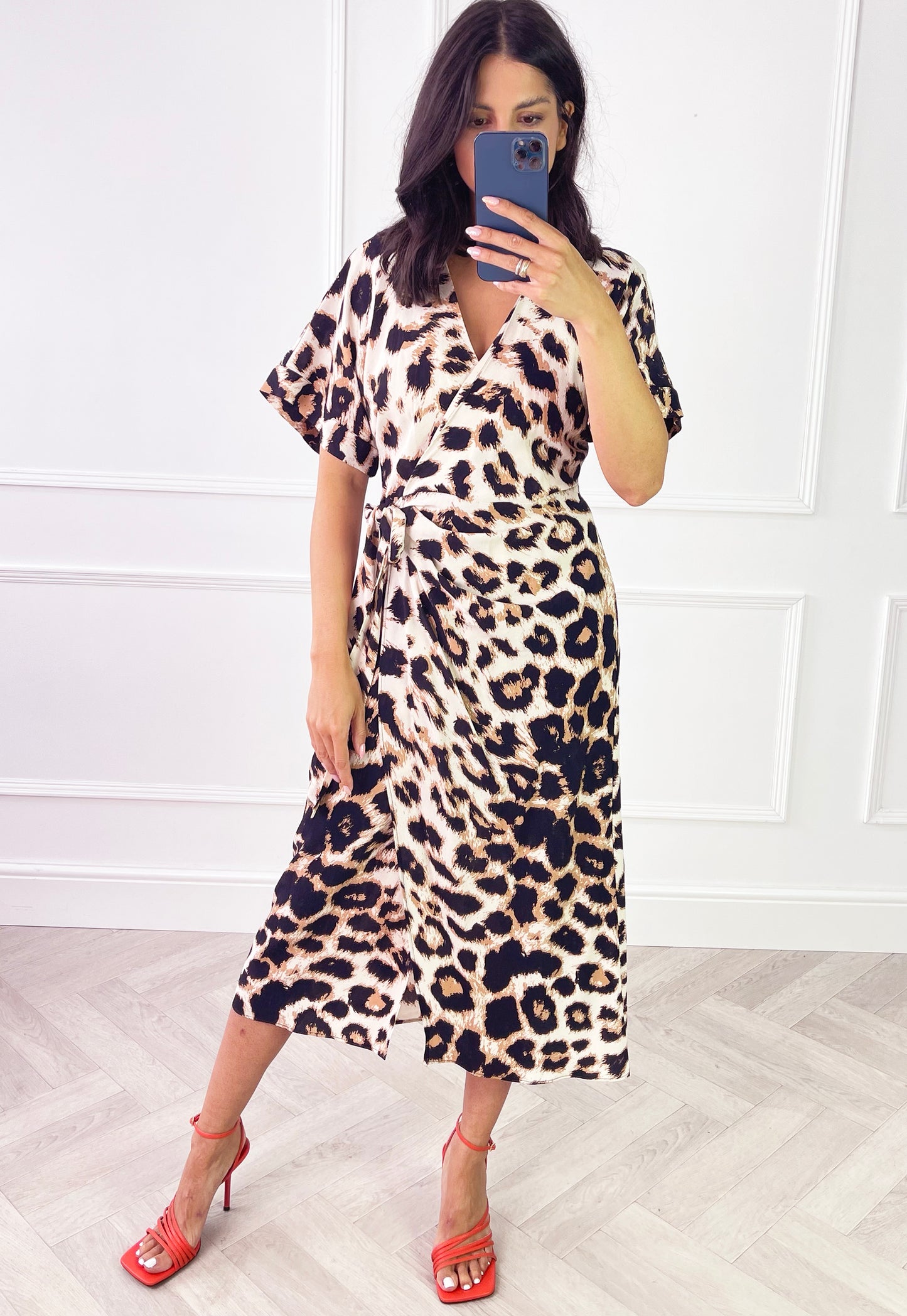 VERO Leopard Print Wrap Midi Dress Brown & | One Nation Clothing VERO MODA Ulina Leopard Print Wrap Midi Dress in Brown & Black