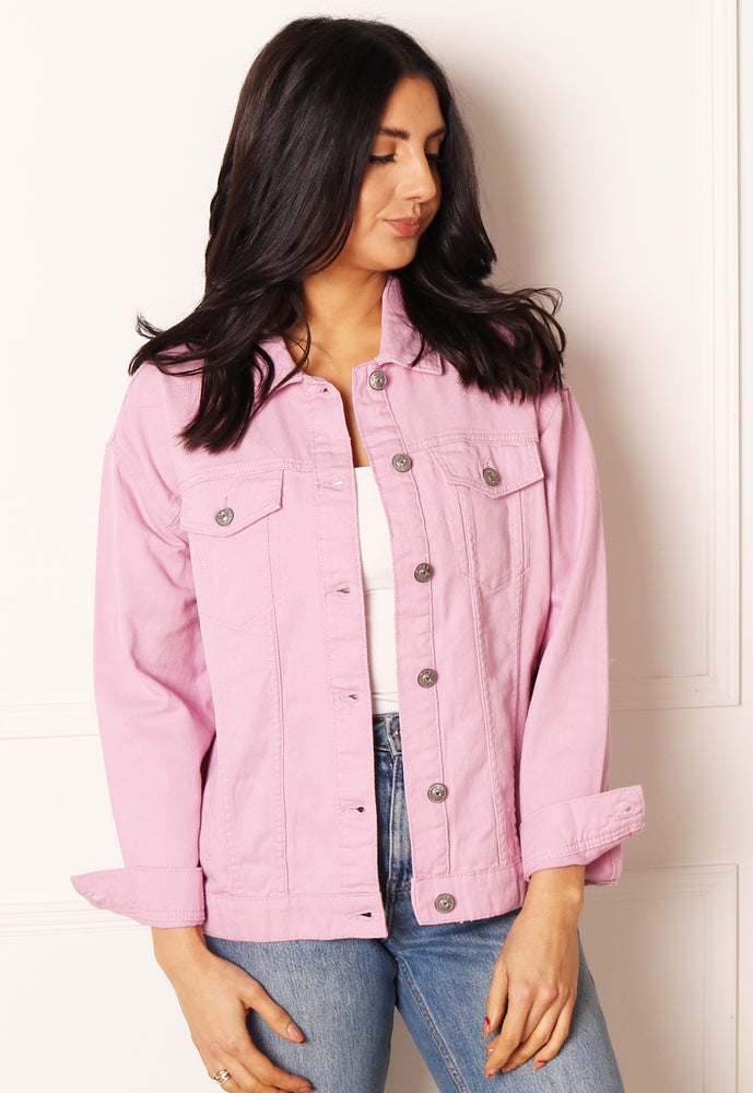 ONLY Ocean Boyfriend Fit Oversized Denim Jacket in Pink - One Nation Clothing