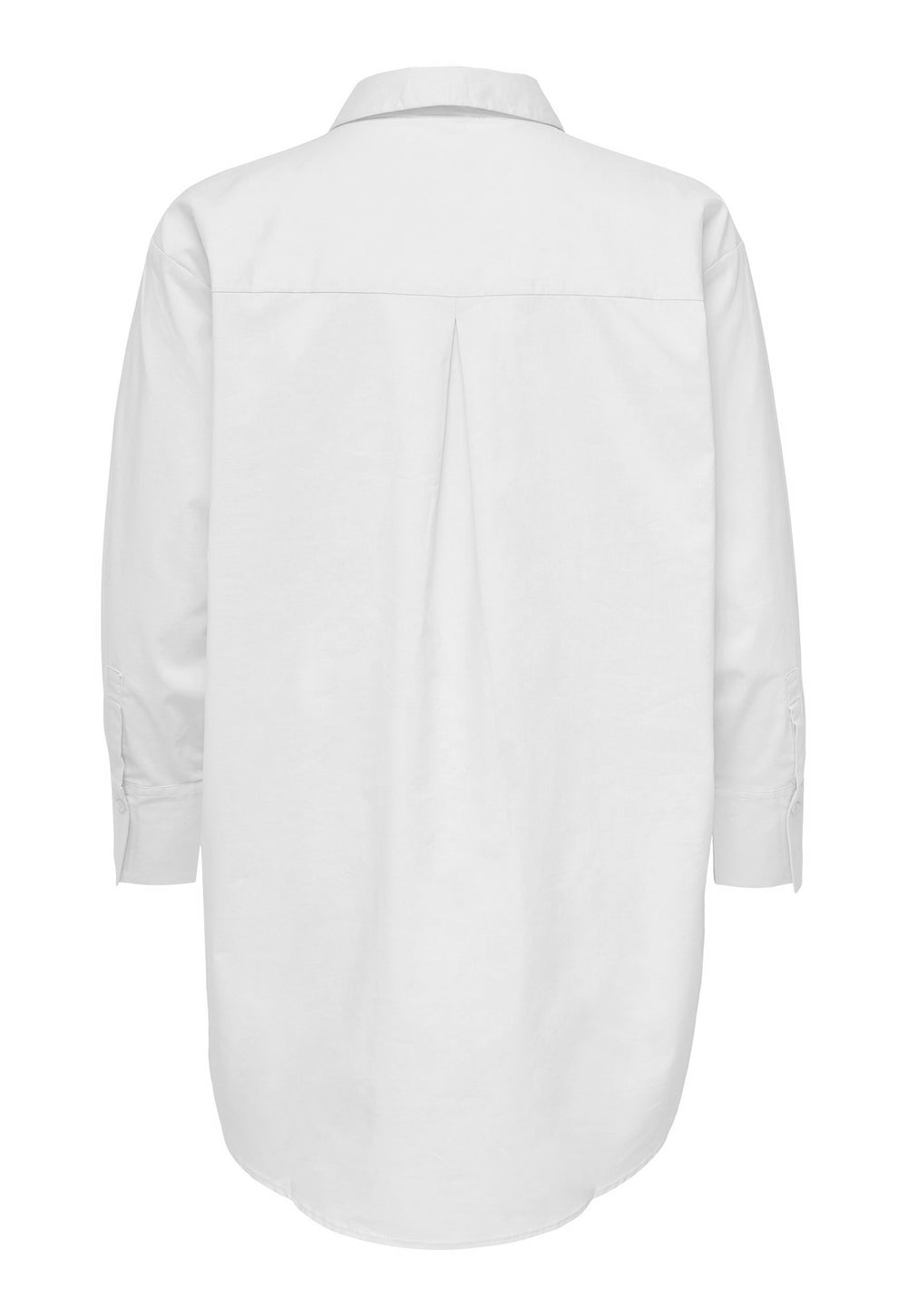 JDY Mio Longline Long Sleeve Cotton Shirt with Dip Hem in White