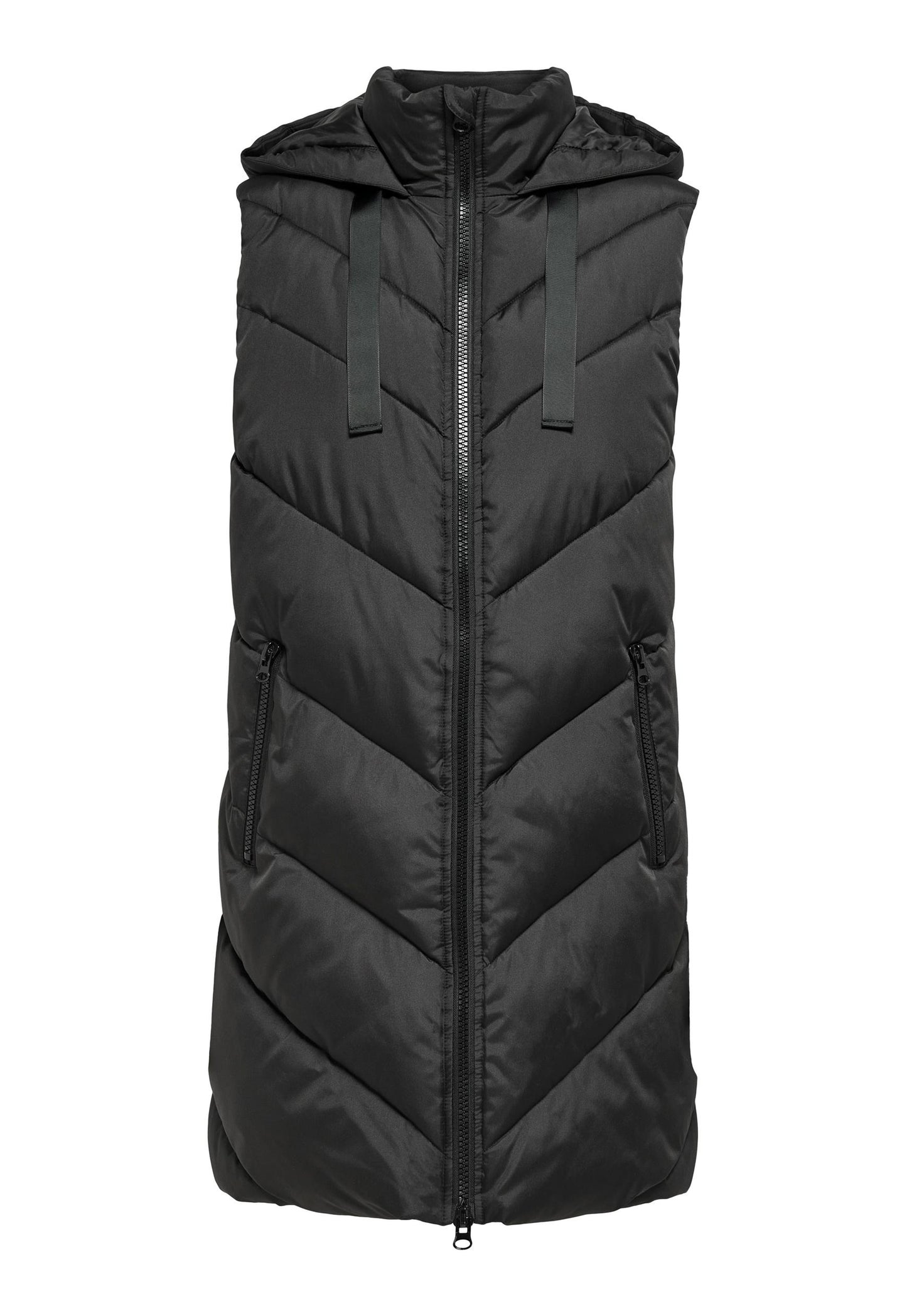 
                  
                    JDY Skylar Chevron Quilted Puffer Gilet with Hood in Black - One Nation Clothing
                  
                