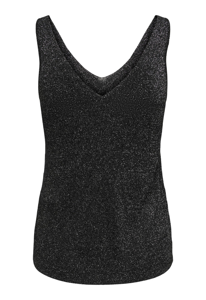 
                  
                    JDY Metallic Lurex Knit V Neck Tank Top Vest in Black & Silver - One Nation Clothing
                  
                