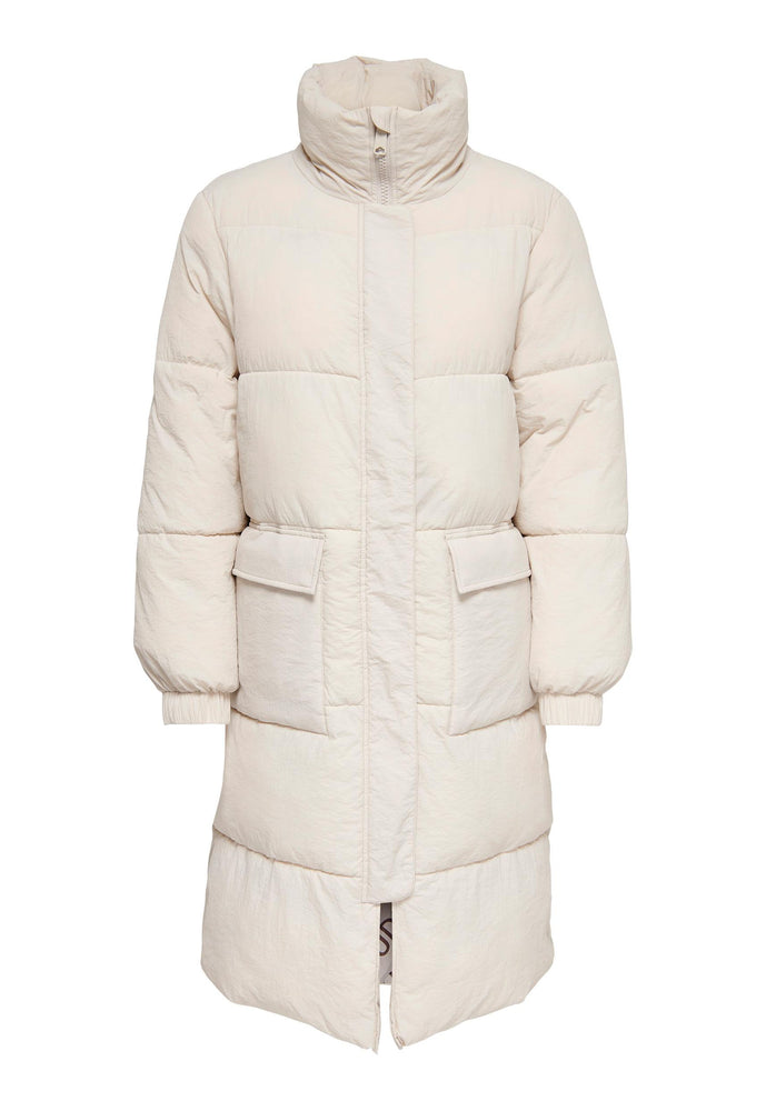 
                  
                    JDY Lenora Oversized Longline Puffer Coat with Pockets in Cream - One Nation Clothing
                  
                