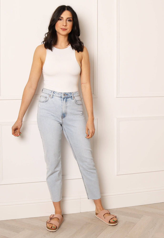 ONLY Emily High Waisted Straight Leg Ankle Grazer Jeans in Light Blue Wash - One Nation Clothing