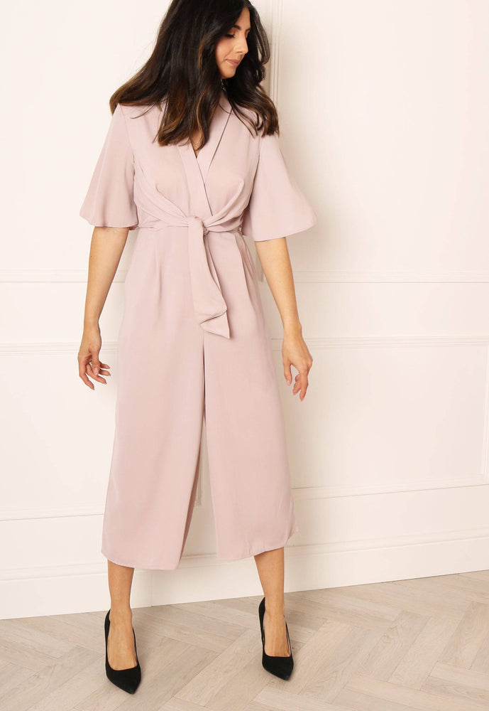Kimono Sleeve Knot Culotte Jumpsuit in Dusky Pink - One Nation Clothing