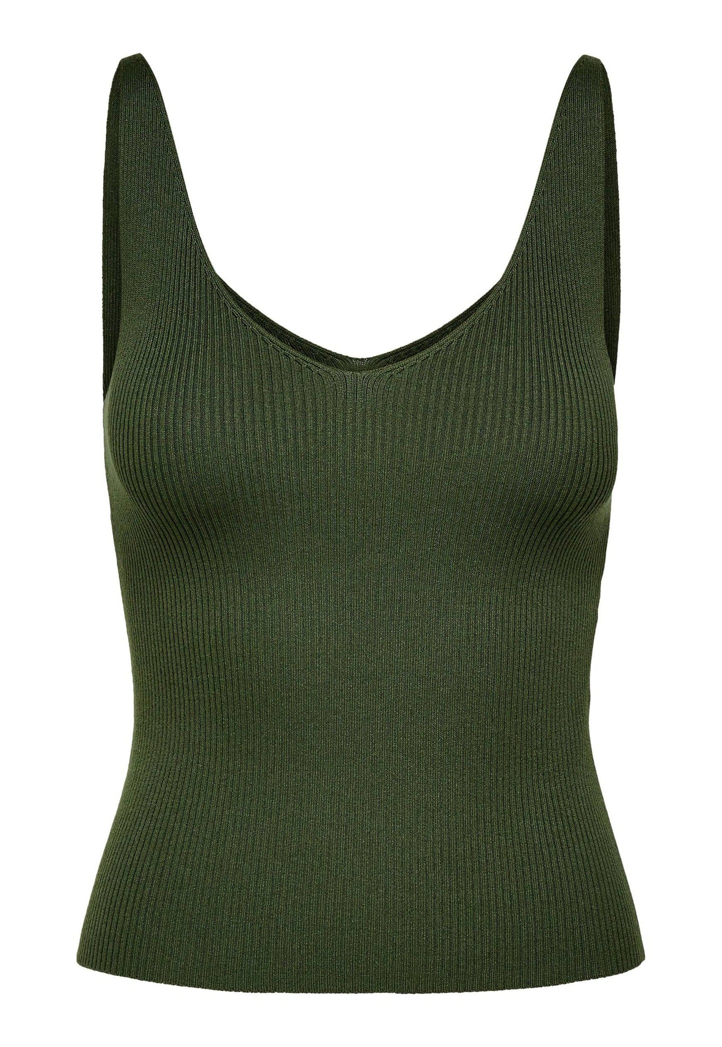 
                  
                    JDY Ribbed Knit V Neck Tank Top Vest in Khaki Green - One Nation Clothing
                  
                