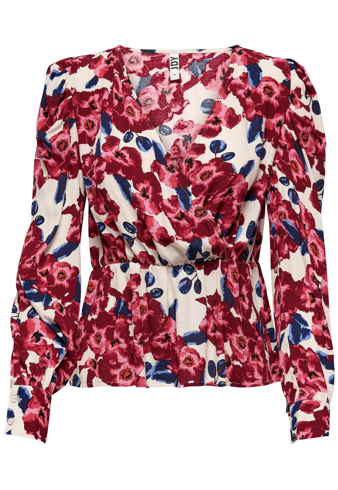 
                  
                    ONLY True Floral Print Wrap Top with Long Sleeves in Red & Pink - One Nation Clothing
                  
                