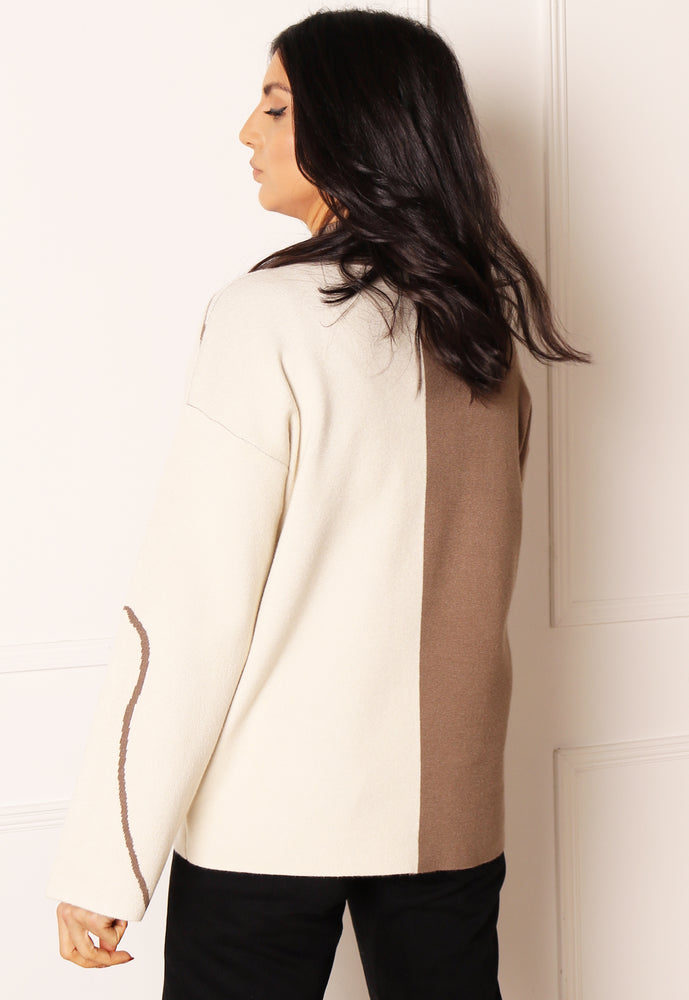 
                  
                    VILA Mee Abstract Faces Two Tone Jumper with Turtle Neck in Cream & Mocha - One Nation Clothing
                  
                