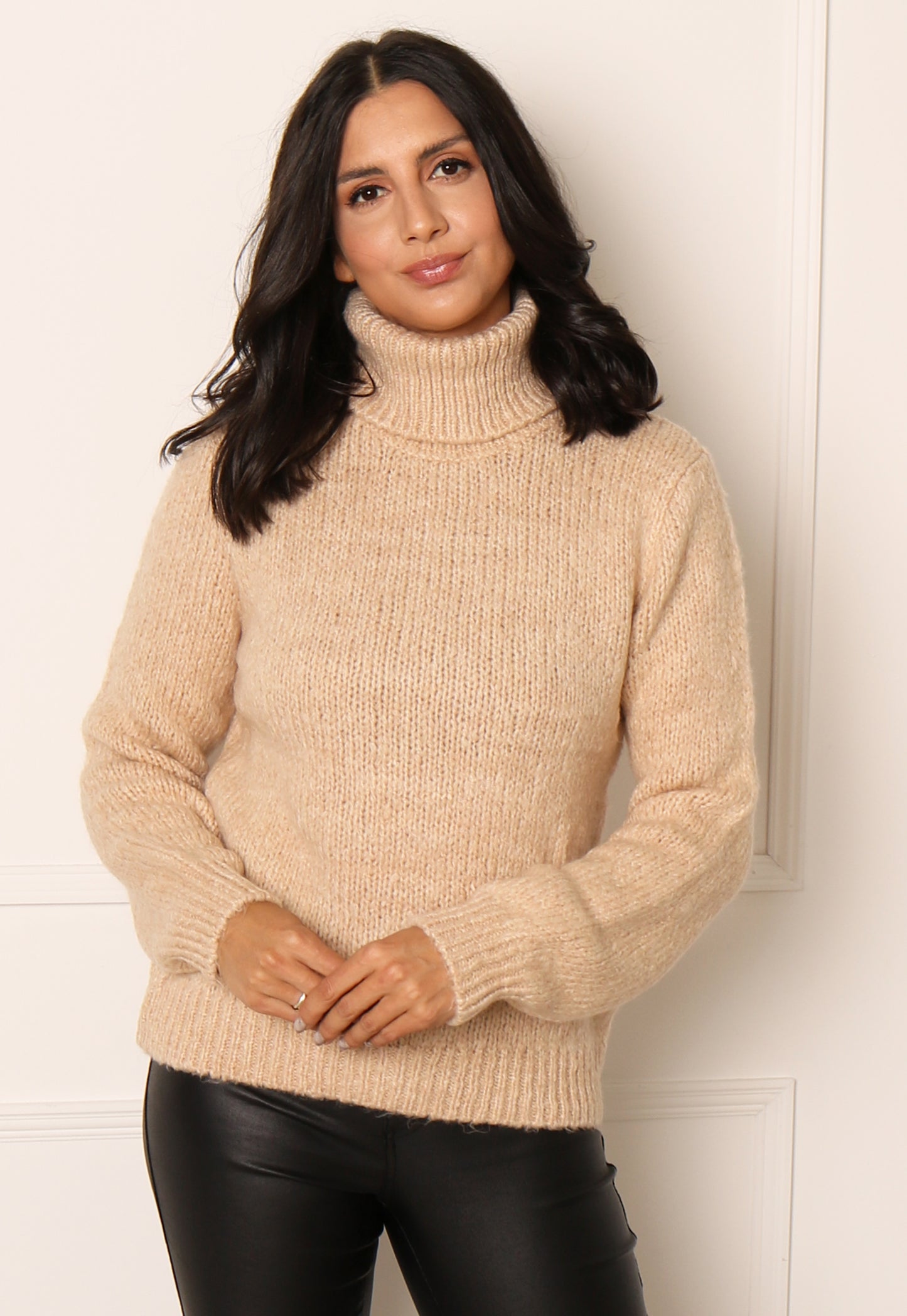 JDY Dinea Chunky Knit Rollneck Jumper in Beige - One Nation Clothing