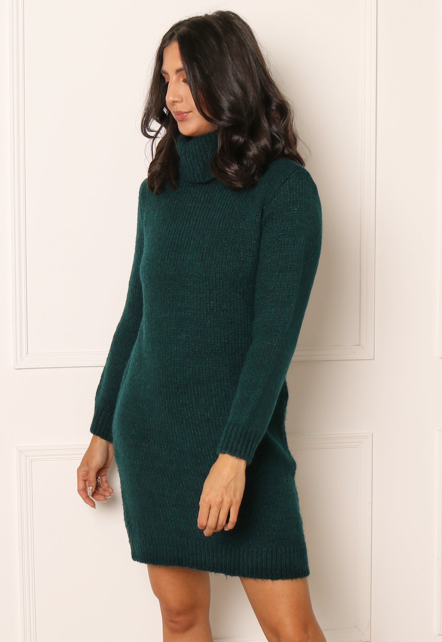 
                  
                    JDY Dinea Chunky Knit Rollneck Tunic Jumper Dress in Teal Green - One Nation Clothing
                  
                