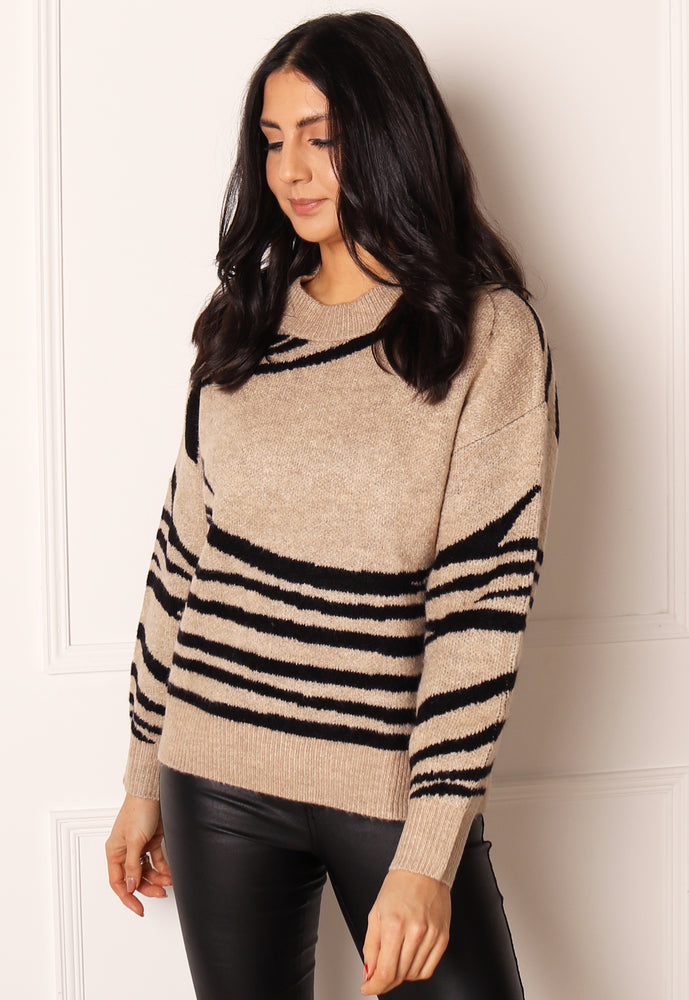 
                  
                    JDY Lincon Stripe Colour Block Chunky Knit Jumper in Beige & Black - One Nation Clothing
                  
                