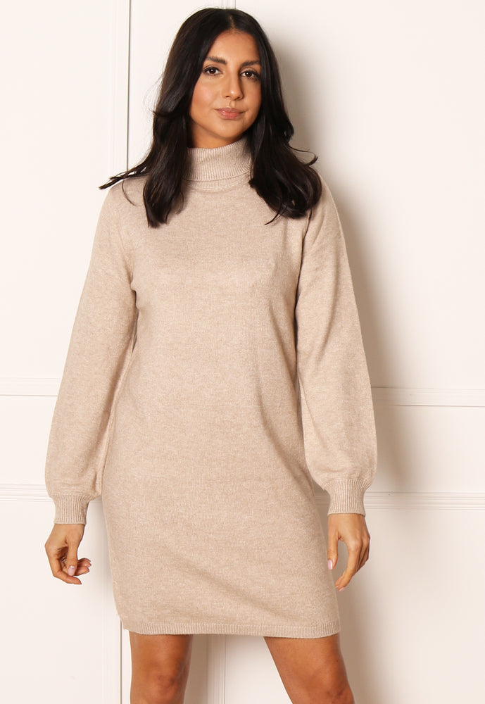 
                  
                    JDY Marco Knitted Rollneck Longline Tunic Jumper Dress in Beige - One Nation Clothing
                  
                
