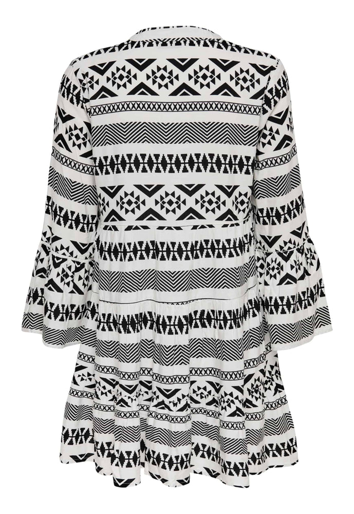 
                  
                    ONLY Lucca Aztec Three Quarter Sleeve Relaxed Smock Tunic Mini Dress in Black & White - One Nation Clothing
                  
                