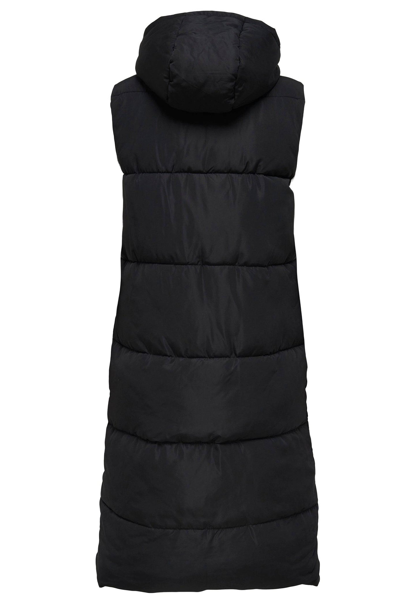 
                  
                    ONLY Alina Longline Midi Padded Puffer Sleeveless Gilet with Hood in Black - One Nation Clothing
                  
                