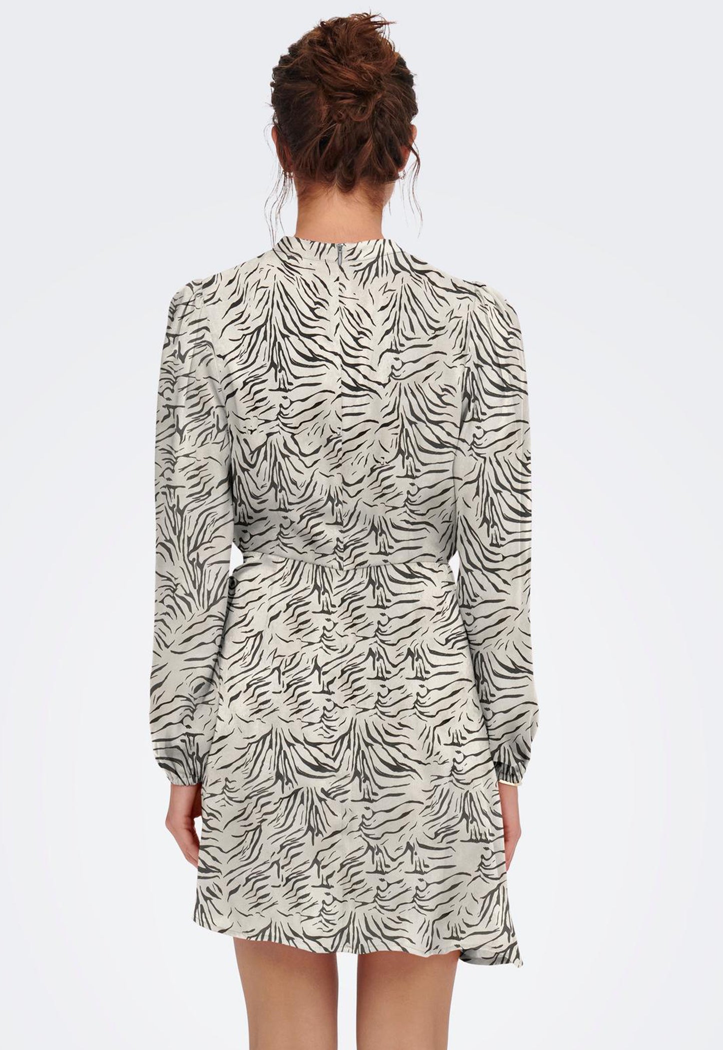 
                  
                    ONLY Mille Zebra Animal Print High Neck Wrap Skirt Mini Dress in Cream & Black - One Nation Clothing
                  
                