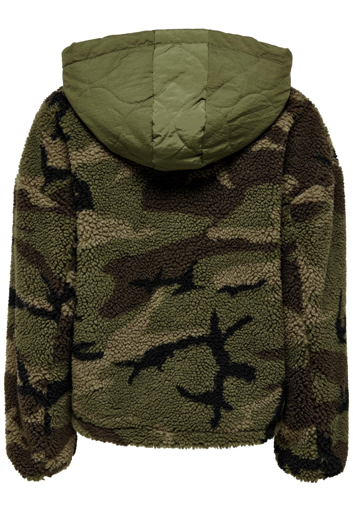 
                  
                    ONLY Vilma Short Camo Print Teddy Fleece Jacket with Hood in Khaki Tones - One Nation Clothing
                  
                