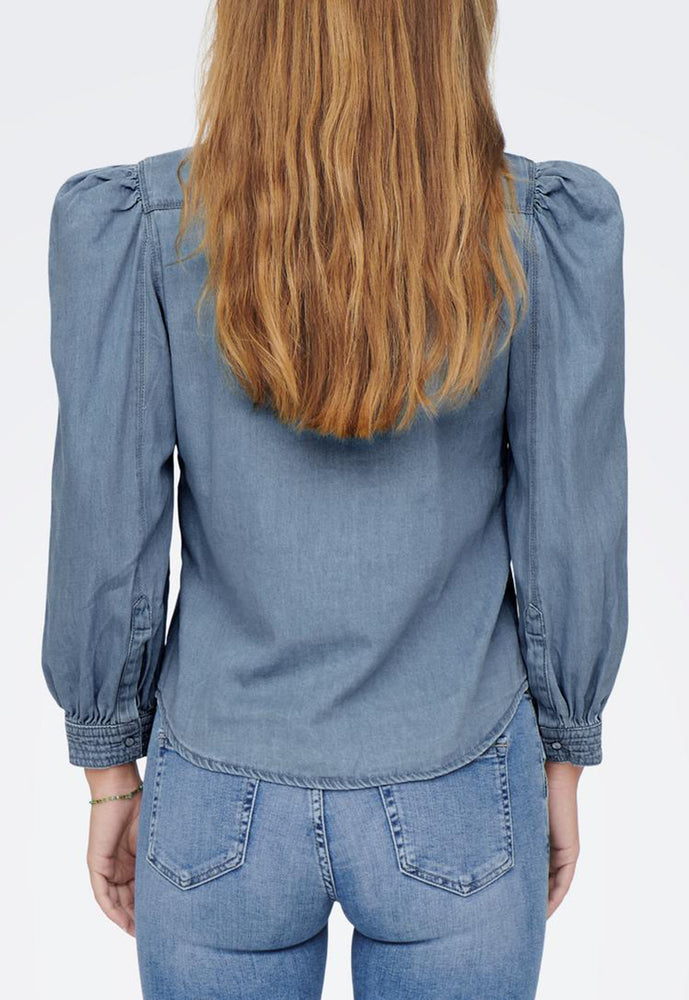 
                  
                    ONLY Mallory Fitted Denim Shirt with Puff Sleeve in Washed Blue - One Nation Clothing
                  
                