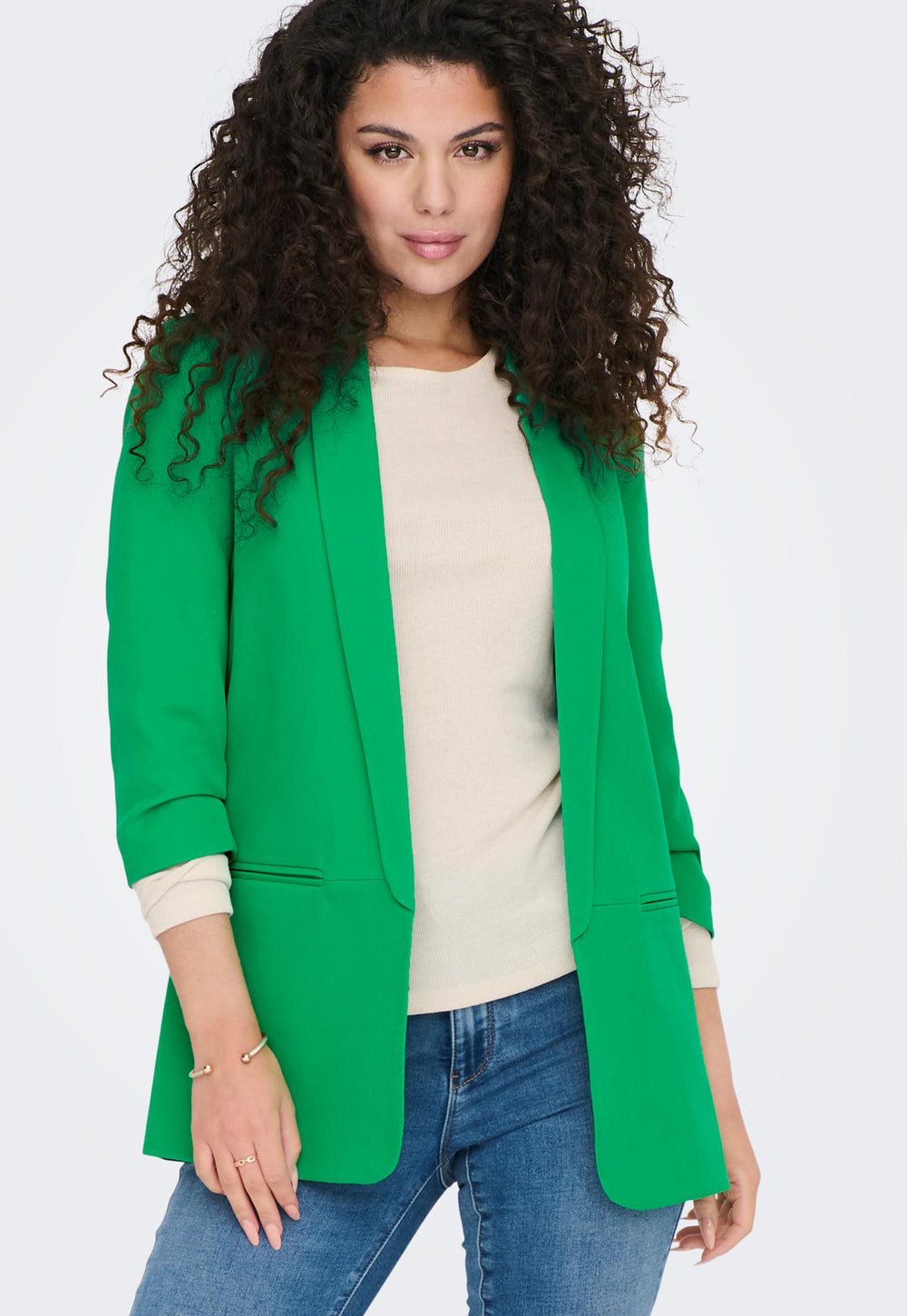 ONLY Elly Ruched Sleeve Open Blazer in Green