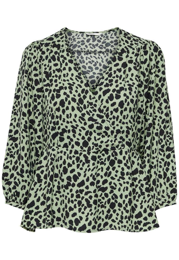 
                  
                    ONLY Sumi Leopard Print Wrap Top with Three Quarter Sleeves in Green & Black - One Nation Clothing
                  
                