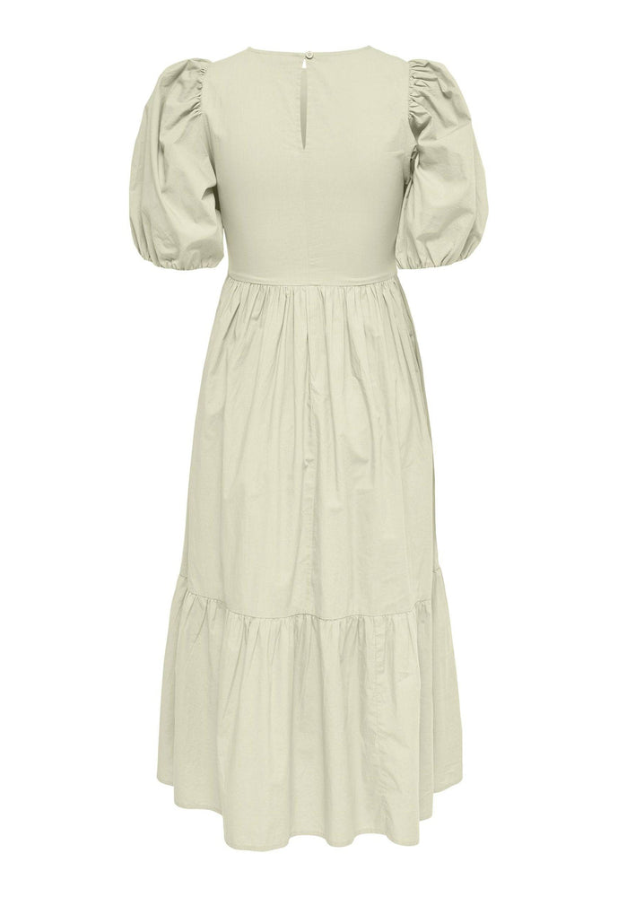 
                  
                    ONLY Shirred Top Cotton Tiered Midi Dress in Soft Beige - One Nation Clothing
                  
                