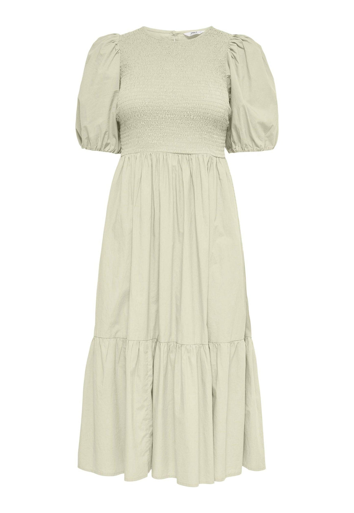 
                  
                    ONLY Shirred Top Cotton Tiered Midi Dress in Soft Beige - One Nation Clothing
                  
                