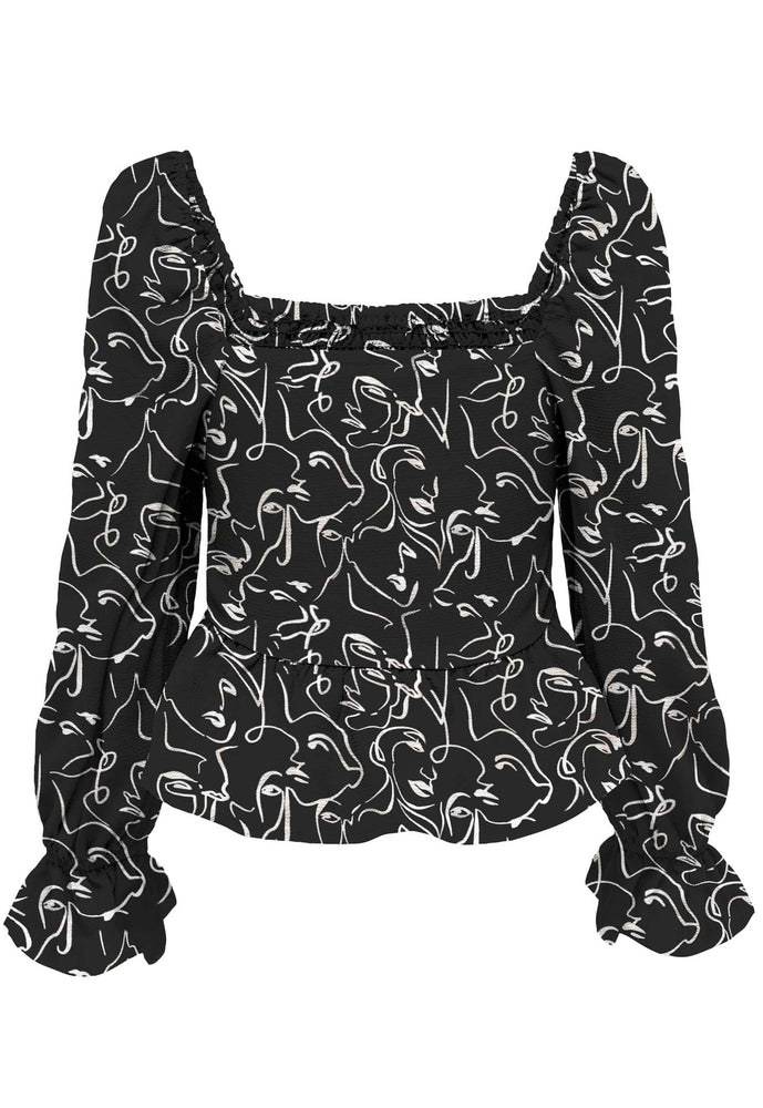 
                  
                    ONLY Lux Abstract Face Print Shirred Top in Black & White - One Nation Clothing
                  
                