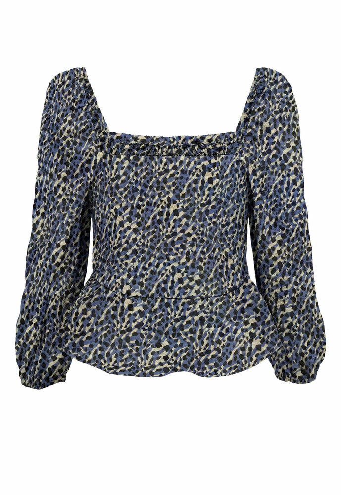 
                  
                    ONLY Lux Animal Print Shirred Top in Blue, Beige & Black - One Nation Clothing
                  
                
